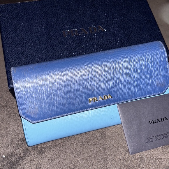PRADA 2- Tone Blue saffiano leather Accordion wallet - Picture 2 of 8